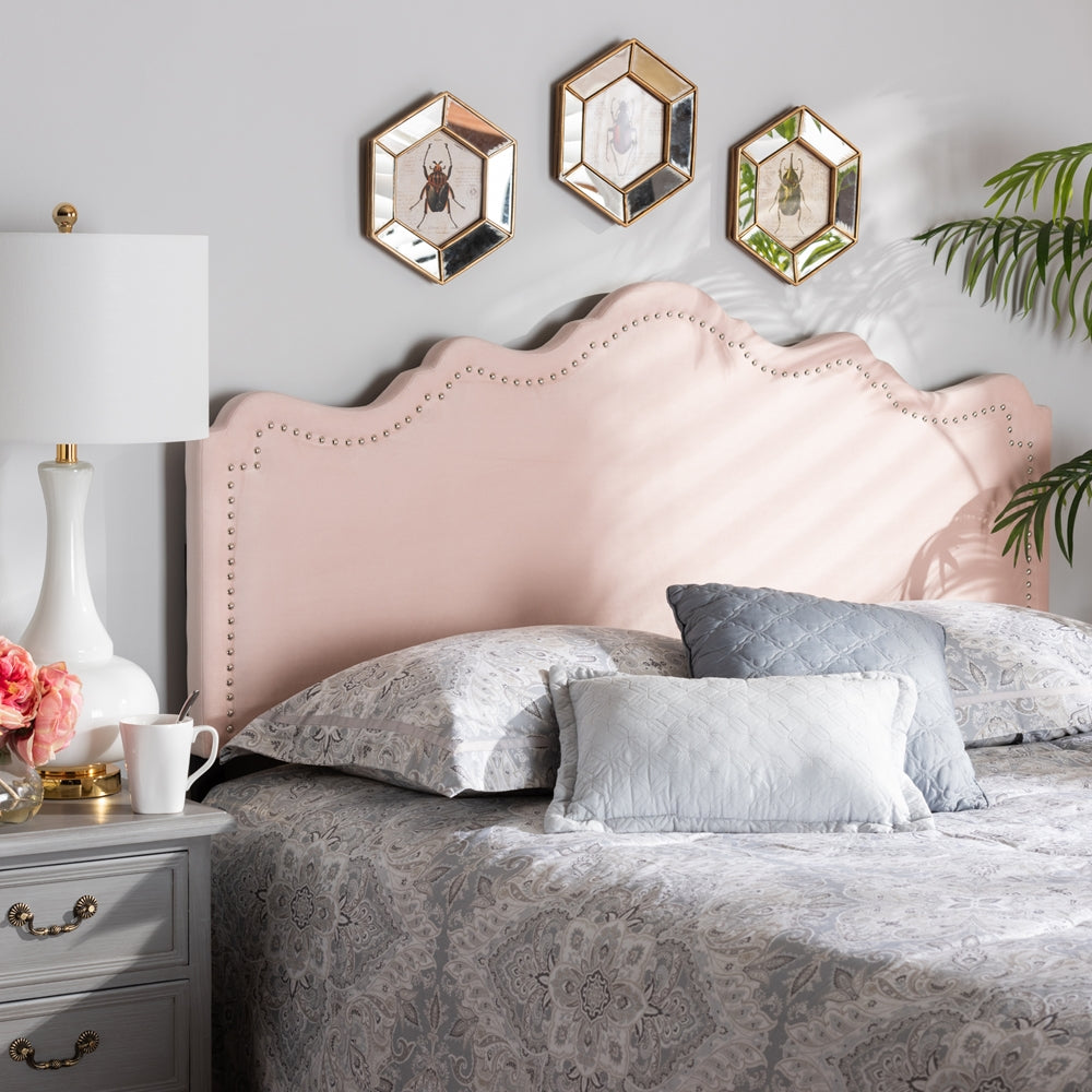 Nadeen Modern and Contemporary Light Pink Velvet Fabric Upholstered Queen Size Headboard