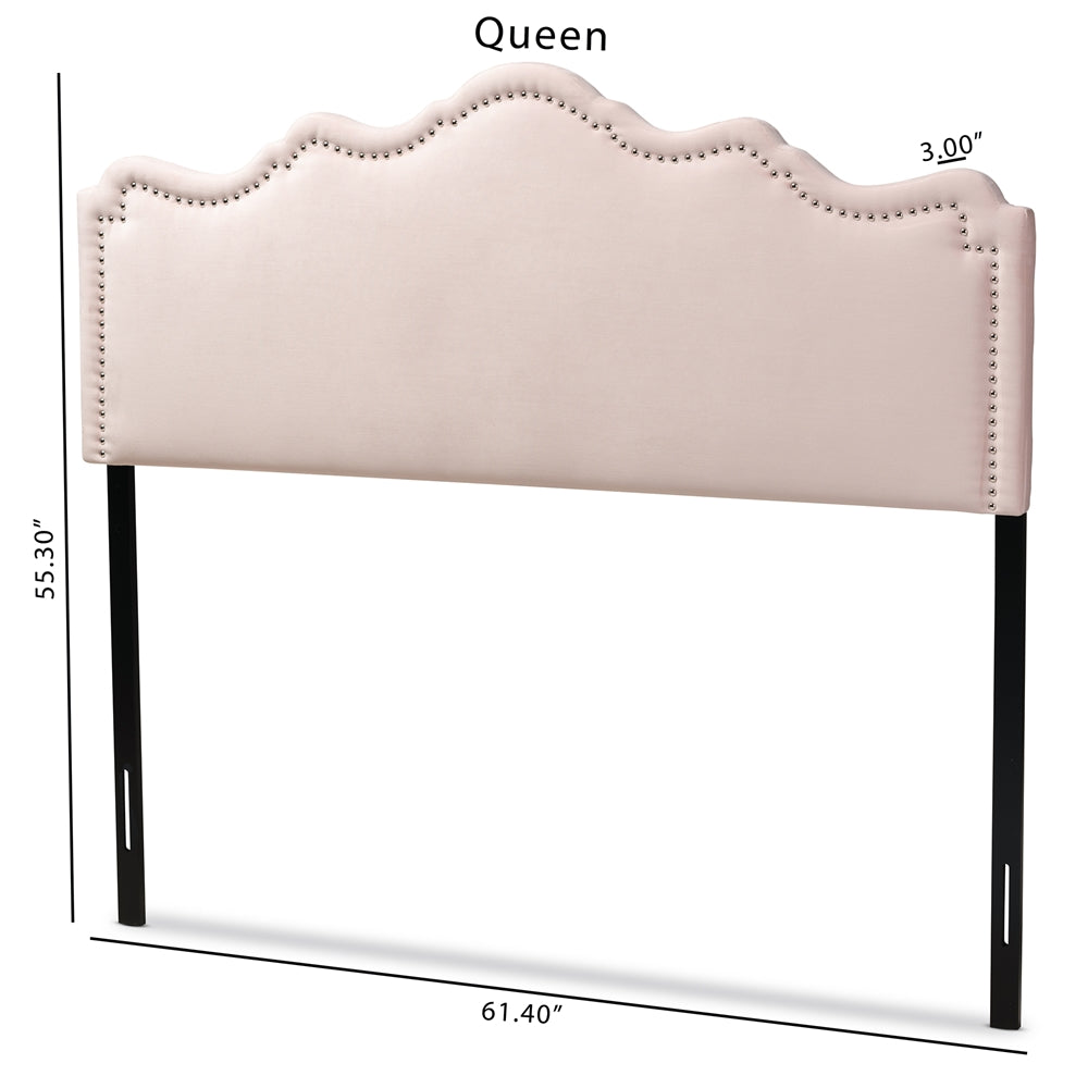 Nadeen Modern and Contemporary Light Pink Velvet Fabric Upholstered Queen Size Headboard