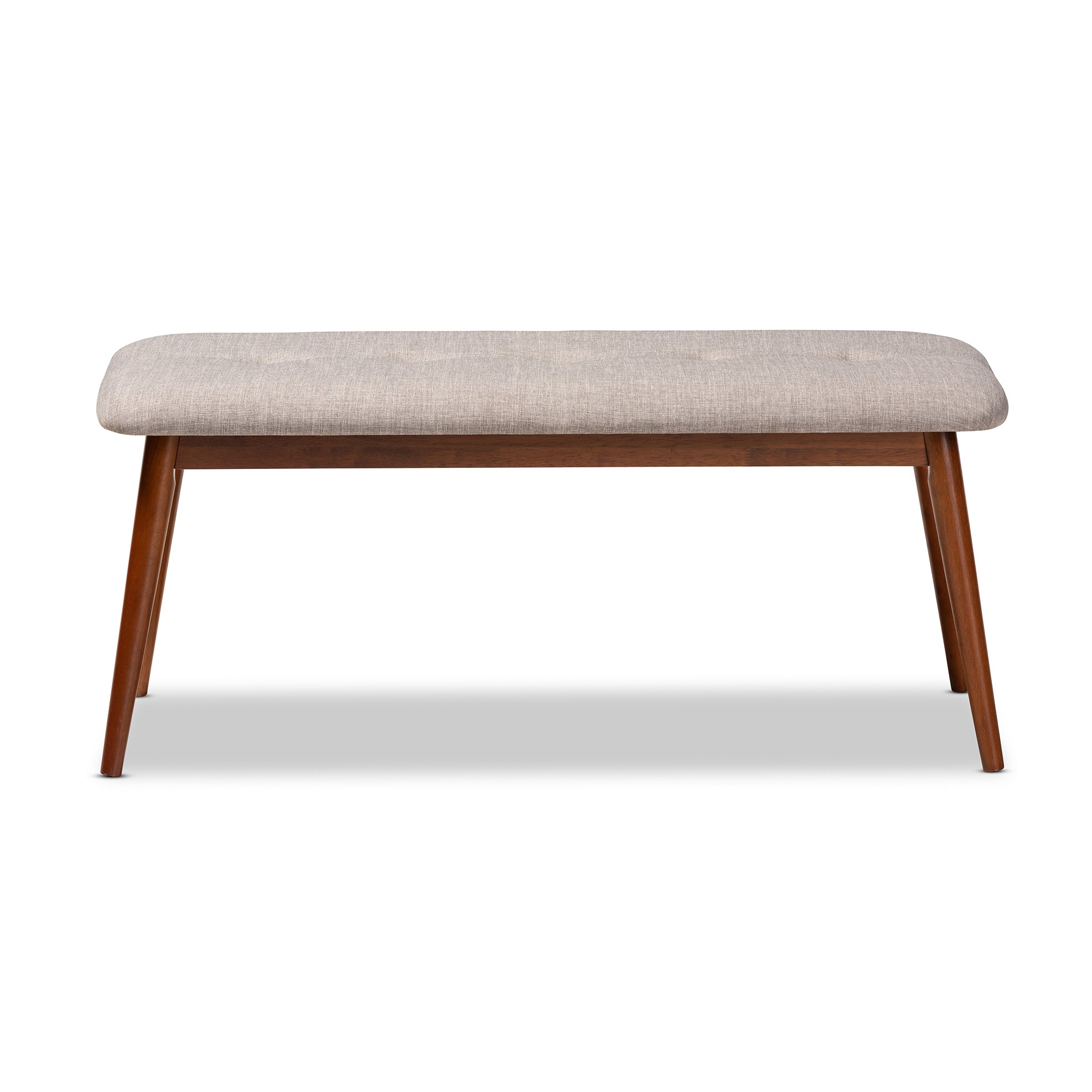 Flora II Mid-Century Modern Light Grey Fabric Upholstered Medium Oak Finished Wood Dining Bench