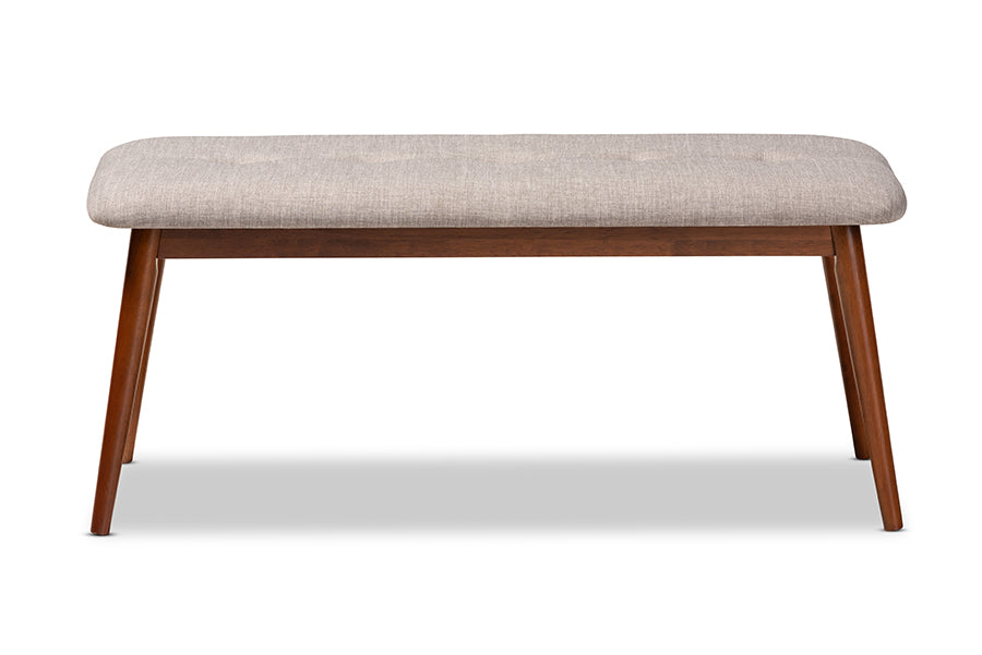 Flora II Mid-Century Modern Light Grey Fabric Upholstered Medium Oak Finished Wood Dining Bench