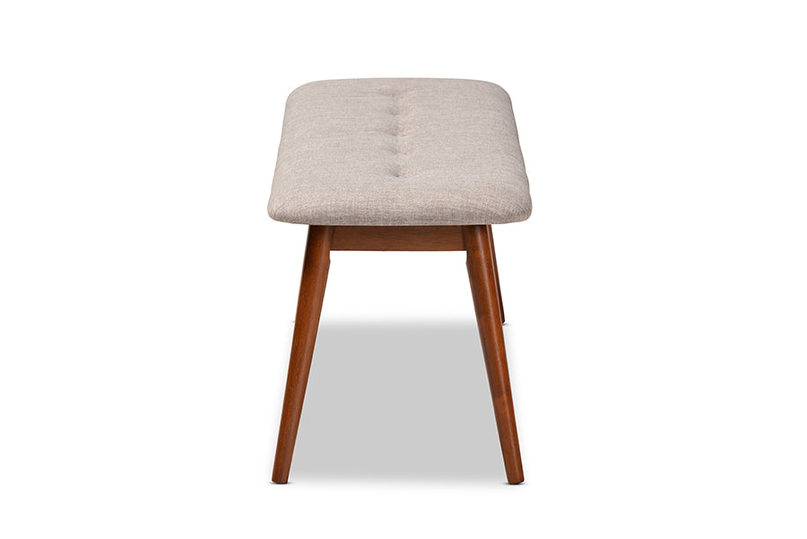 Flora II Mid-Century Modern Light Grey Fabric Upholstered Medium Oak Finished Wood Dining Bench