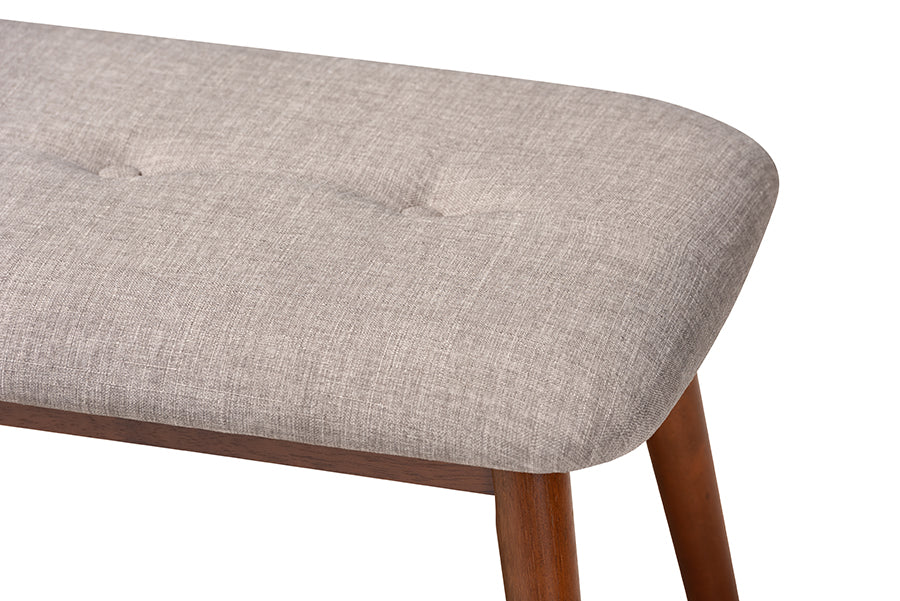 Flora II Mid-Century Modern Light Grey Fabric Upholstered Medium Oak Finished Wood Dining Bench