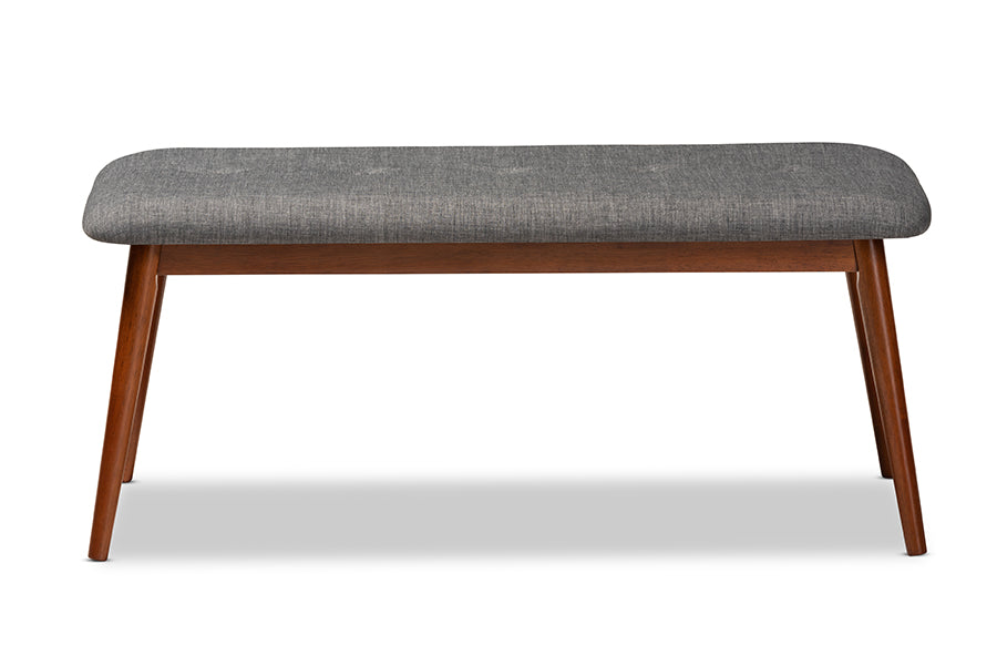 Flora II Mid-Century Modern Dark Grey Fabric Upholstered Medium Oak Finished Wood Dining Bench