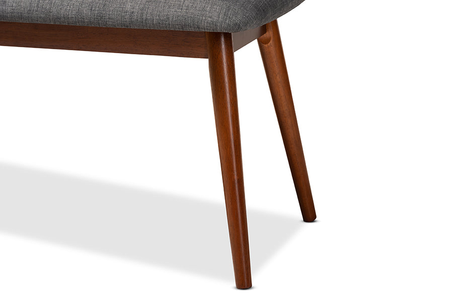 Flora II Mid-Century Modern Dark Grey Fabric Upholstered Medium Oak Finished Wood Dining Bench