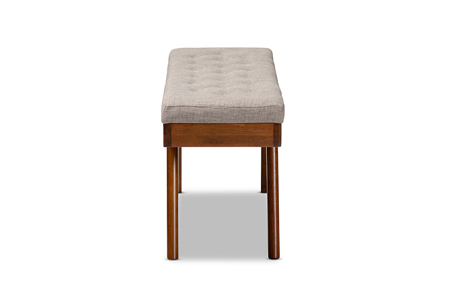 Alona Mid-Century Modern Light Grey Fabric Upholstered Wood Dining Bench