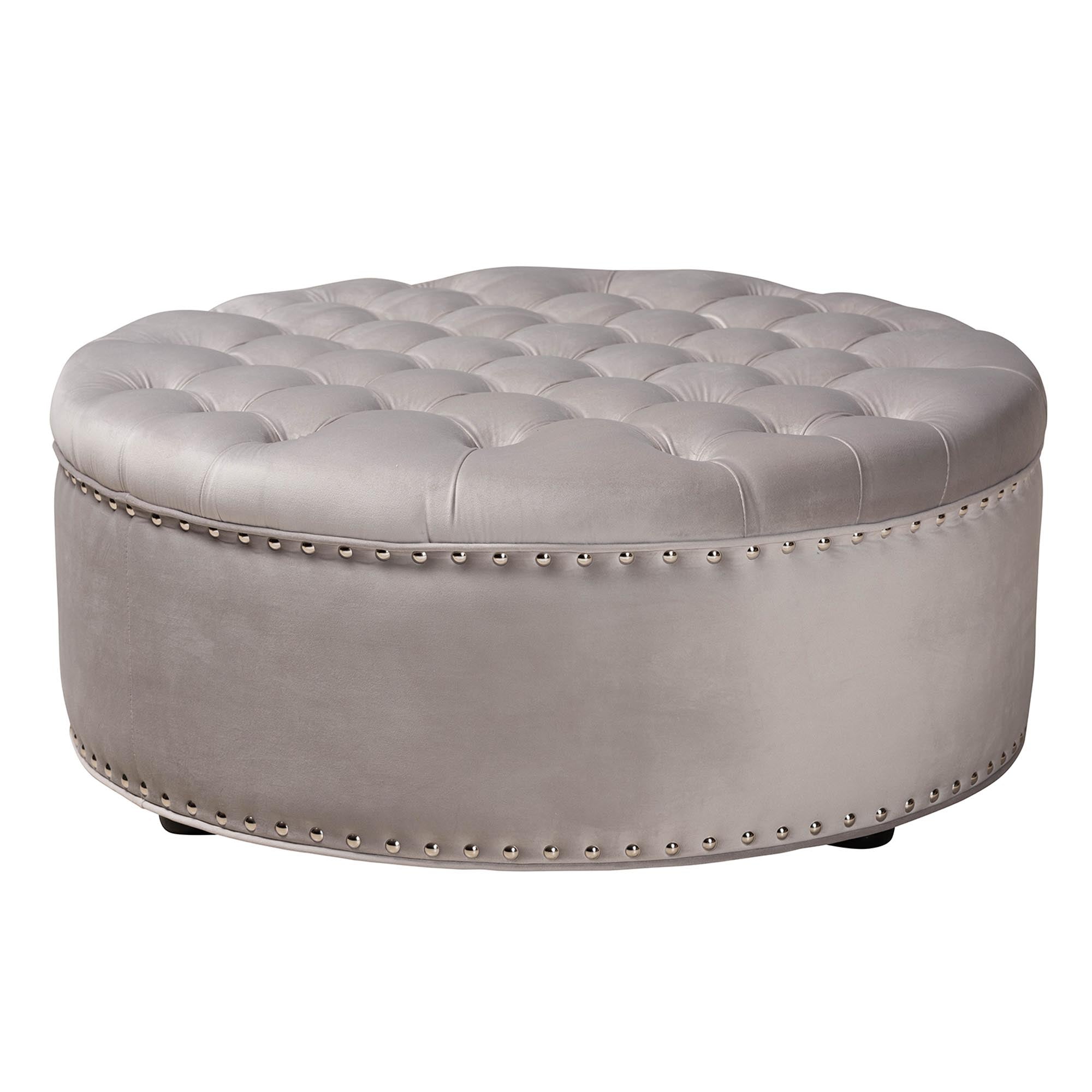 Baxton Studio Iglehart Modern and Contemporary Light Gray Velvet Fabric Upholstered Tufted Cocktail Ottoman