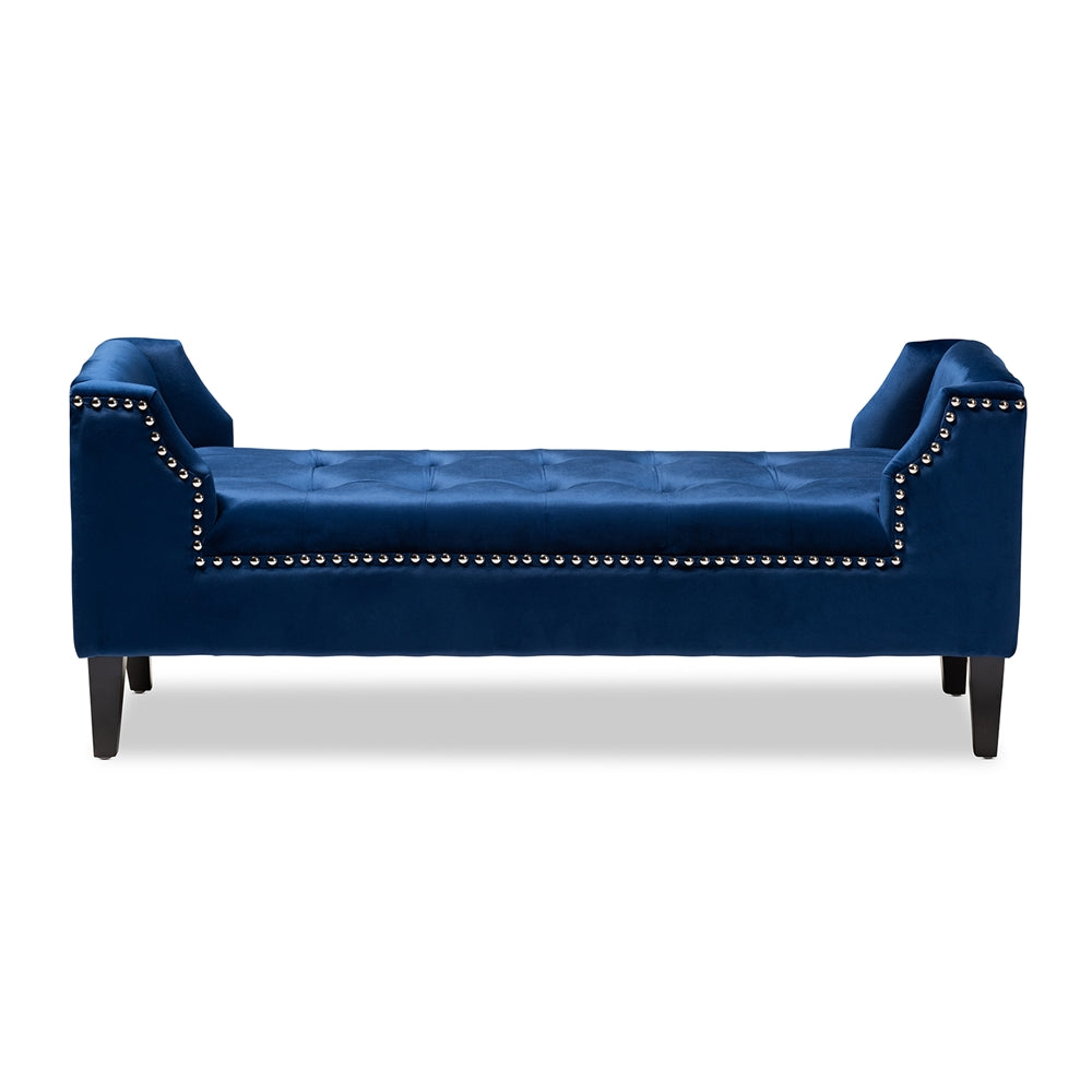 Perret Modern and Contemporary Royal Blue Velvet Fabric Upholstered Espresso Finished Wood Bench