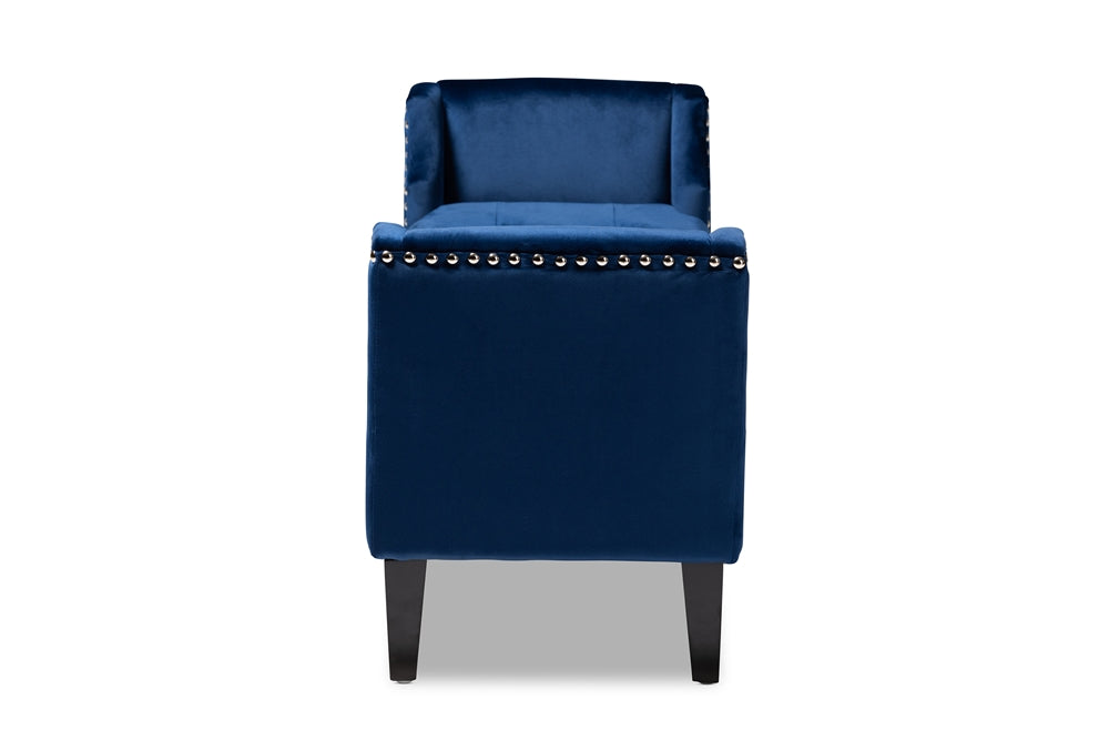 Perret Modern and Contemporary Royal Blue Velvet Fabric Upholstered Espresso Finished Wood Bench
