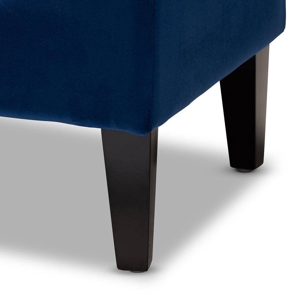 Perret Modern and Contemporary Royal Blue Velvet Fabric Upholstered Espresso Finished Wood Bench