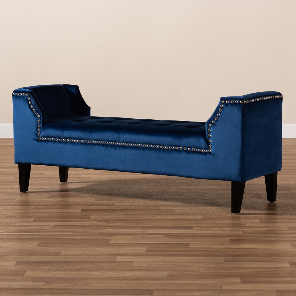 Perret Modern and Contemporary Royal Blue Velvet Fabric Upholstered Espresso Finished Wood Bench