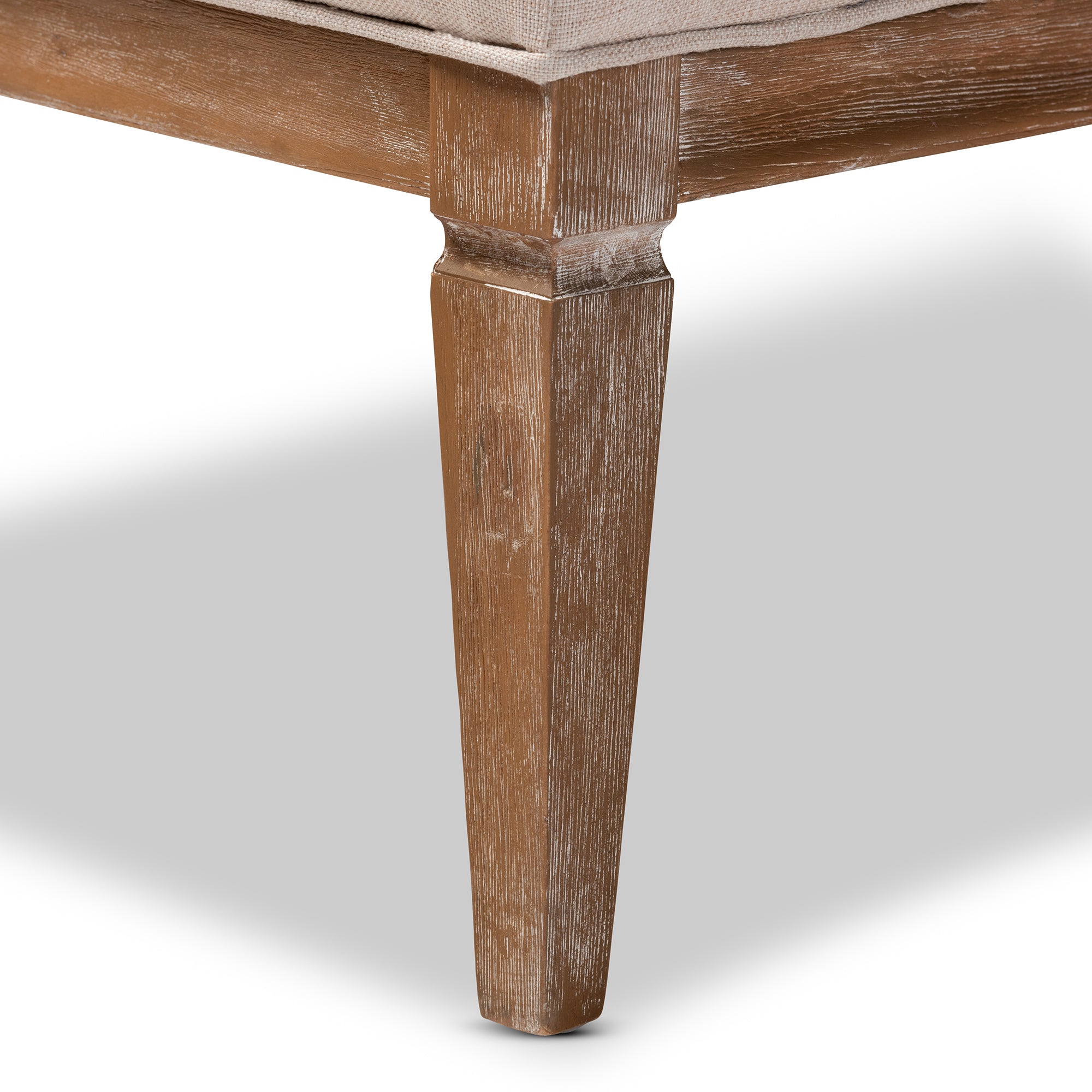Esme French Provincial Beige Linen Fabric Upholstered and White-Washed Oak Wood Accent Barrel Chair