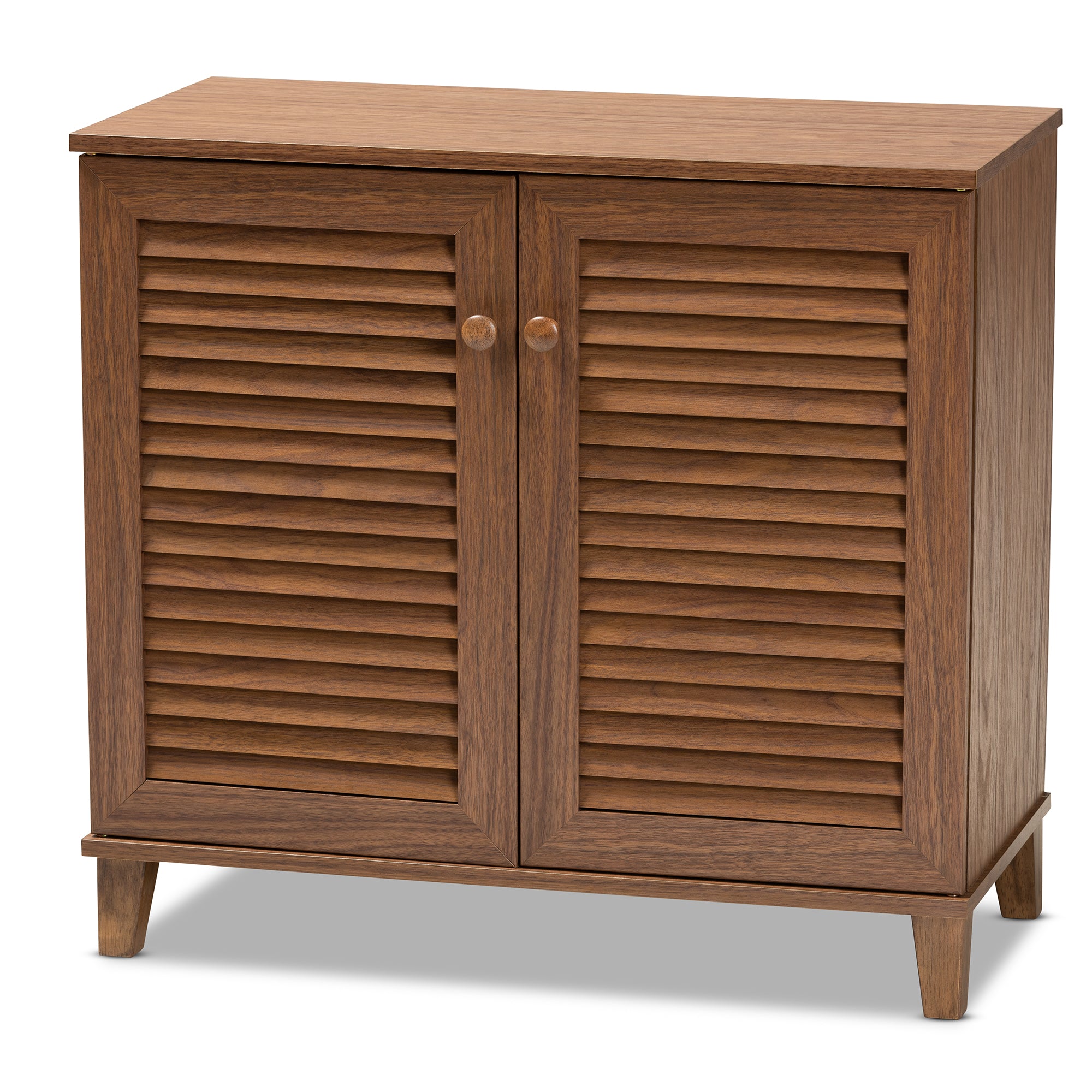 Coolidge Modern and Contemporary Walnut Finished 4-Shelf Wood Shoe Storage Cabinet