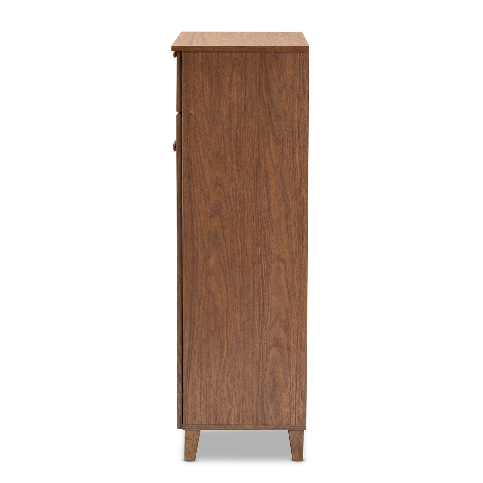 Coolidge Modern and Contemporary Walnut Finished 5-Shelf Wood Shoe Storage Cabinet with Drawer