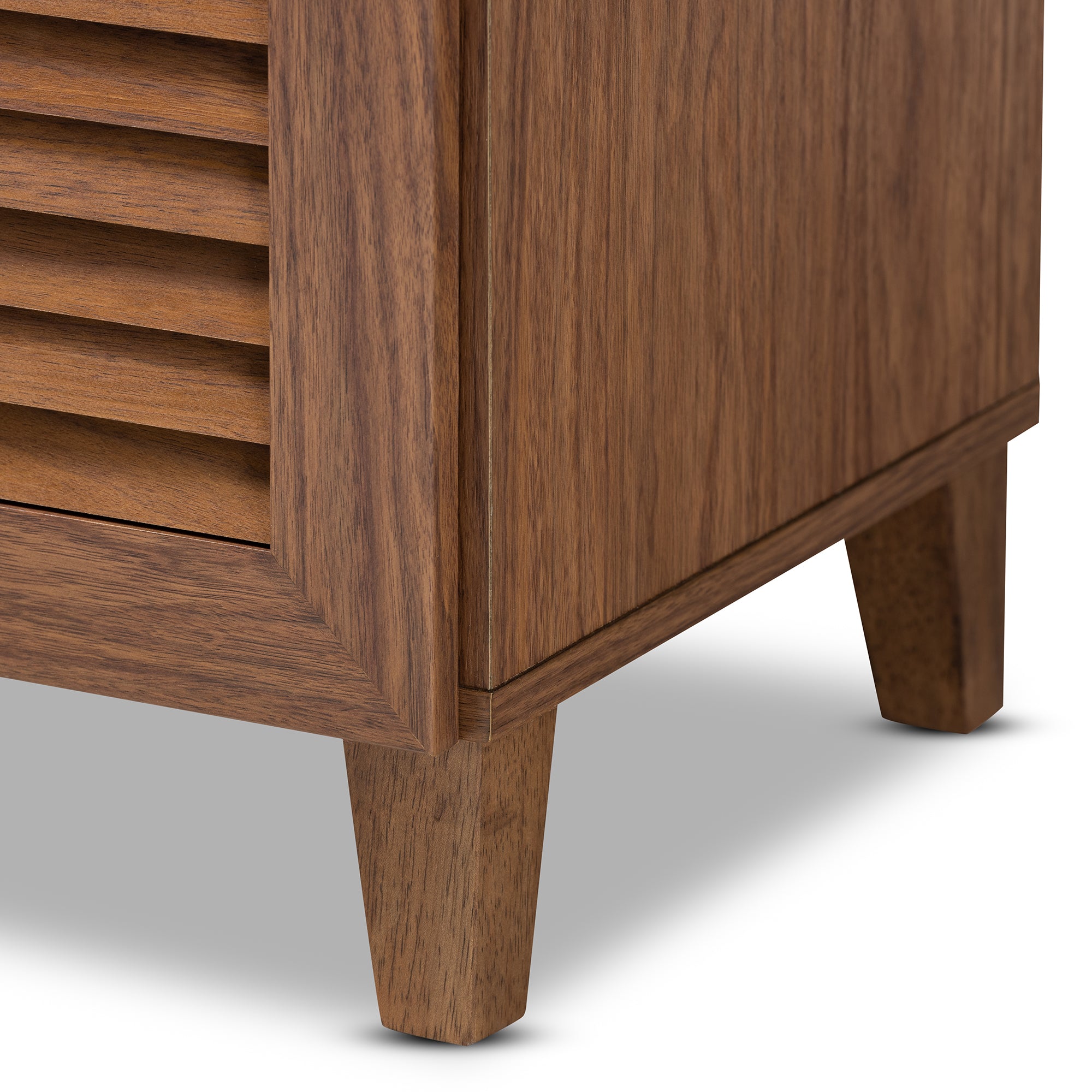 Coolidge Modern and Contemporary Walnut Finished 5-Shelf Wood Shoe Storage Cabinet with Drawer