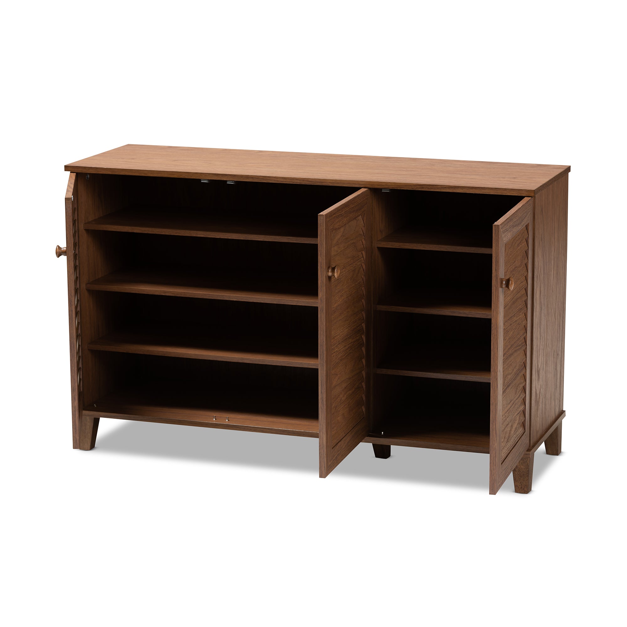 Baxton Studio Coolidge Modern and Contemporary Walnut Finished 8-Shelf Wood Shoe Storage Cabinet