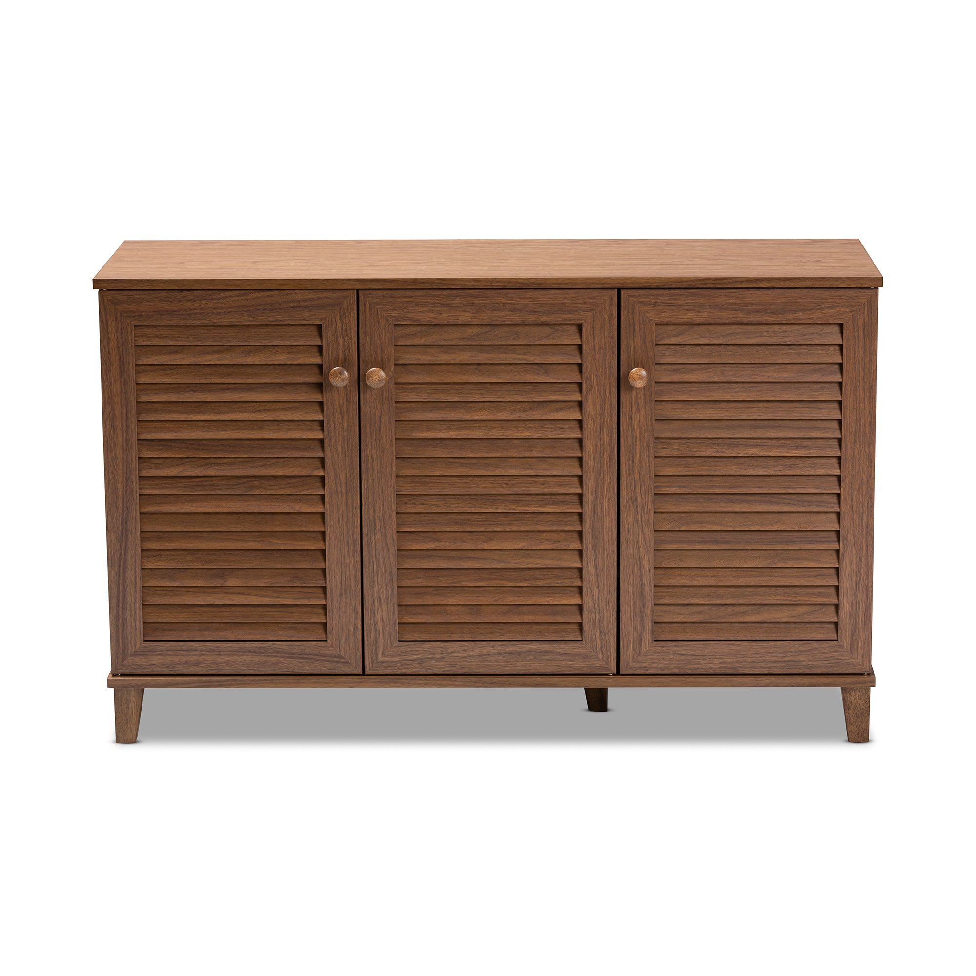 Coolidge Modern and Contemporary Walnut Finished 8-Shelf Wood Shoe Storage Cabinet