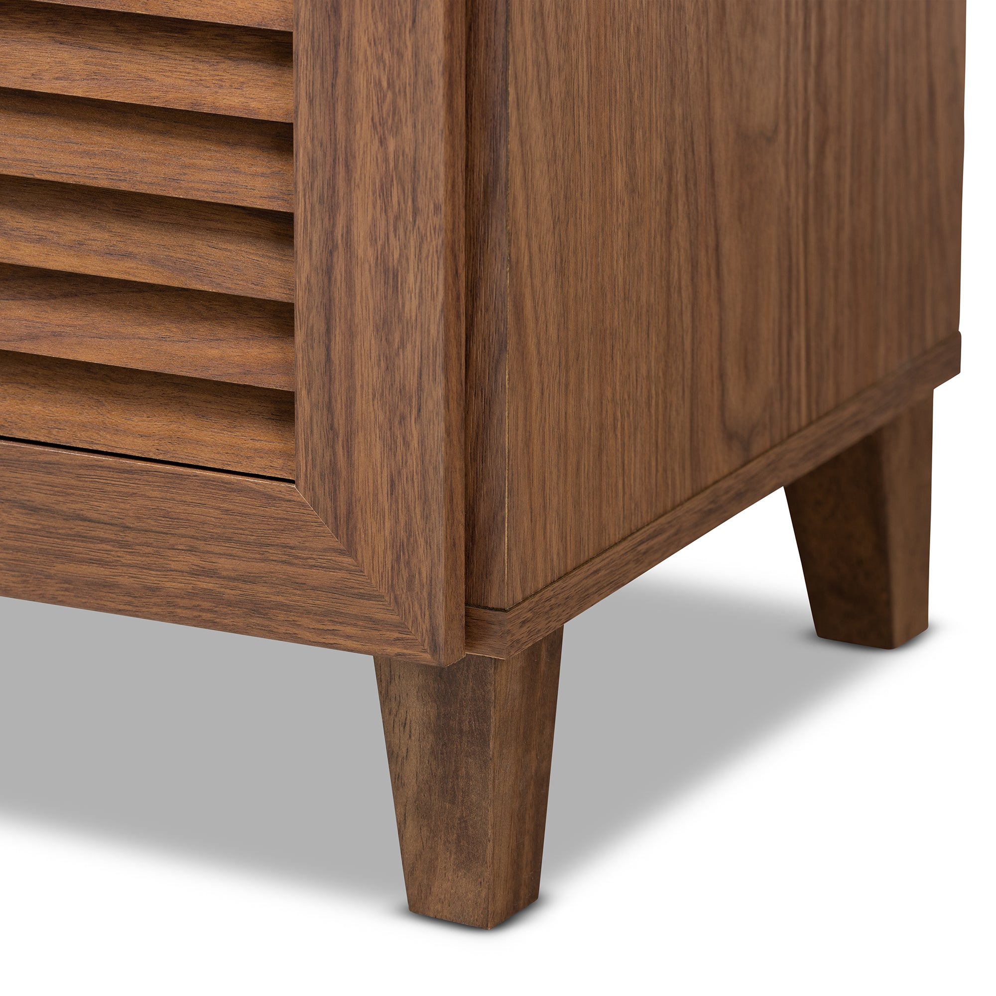 Coolidge Modern and Contemporary Walnut Finished 11-Shelf Wood Shoe Storage Cabinet with Drawer