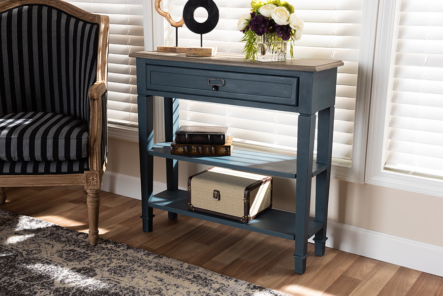 Dauphine French Provincial Blue Spruce Fiinished Wood Accent Console Table