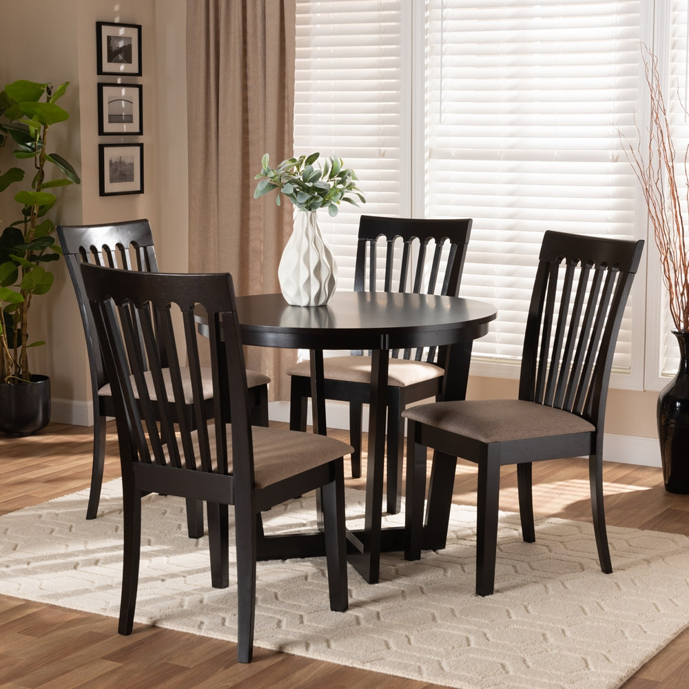 Nellie Modern and Contemporary Sand Fabric Upholstered and Dark Brown Finished Wood 5-Piece Dining Set