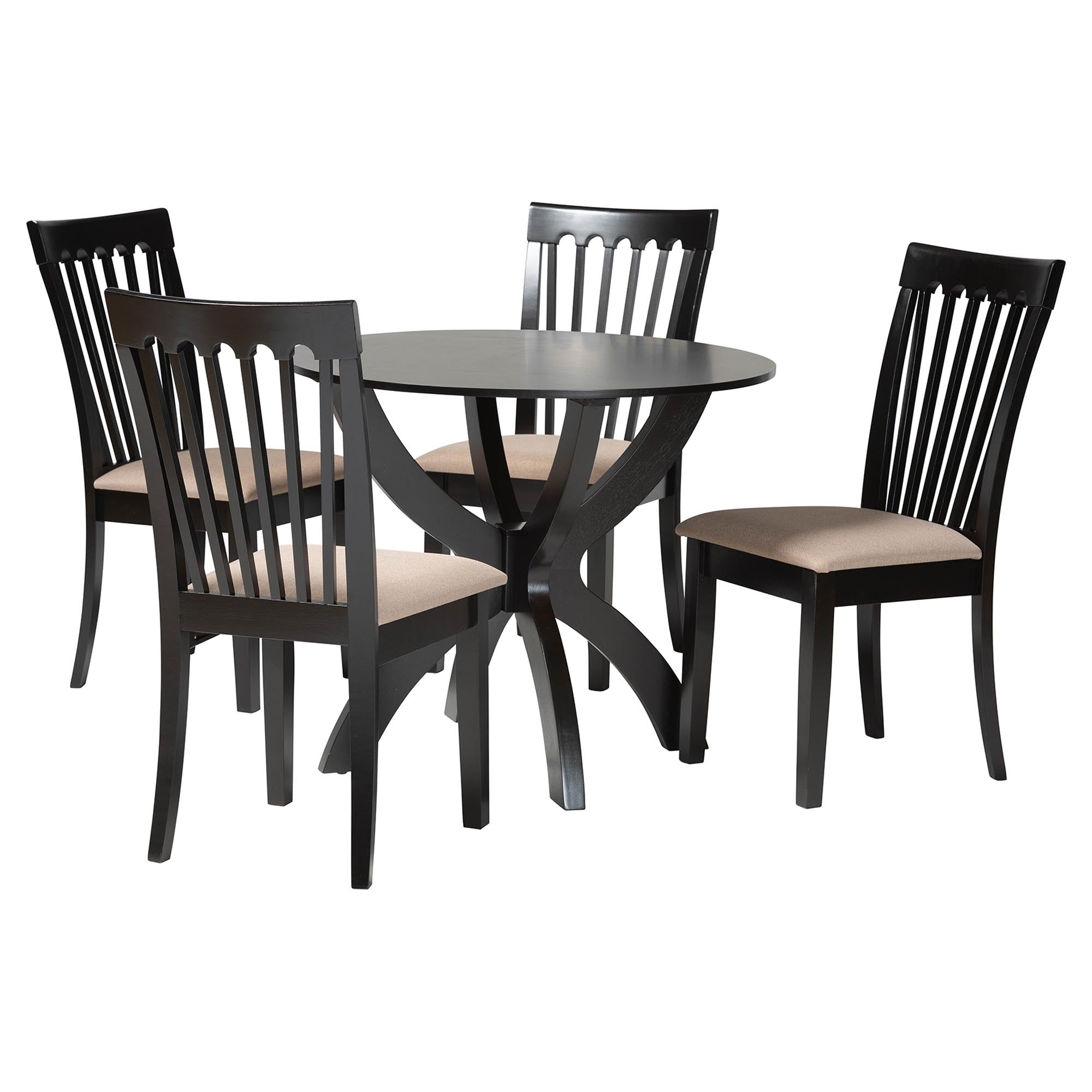 Bailey Modern Sand Fabric and Dark Brown Finished Wood 5-Piece Dining Set