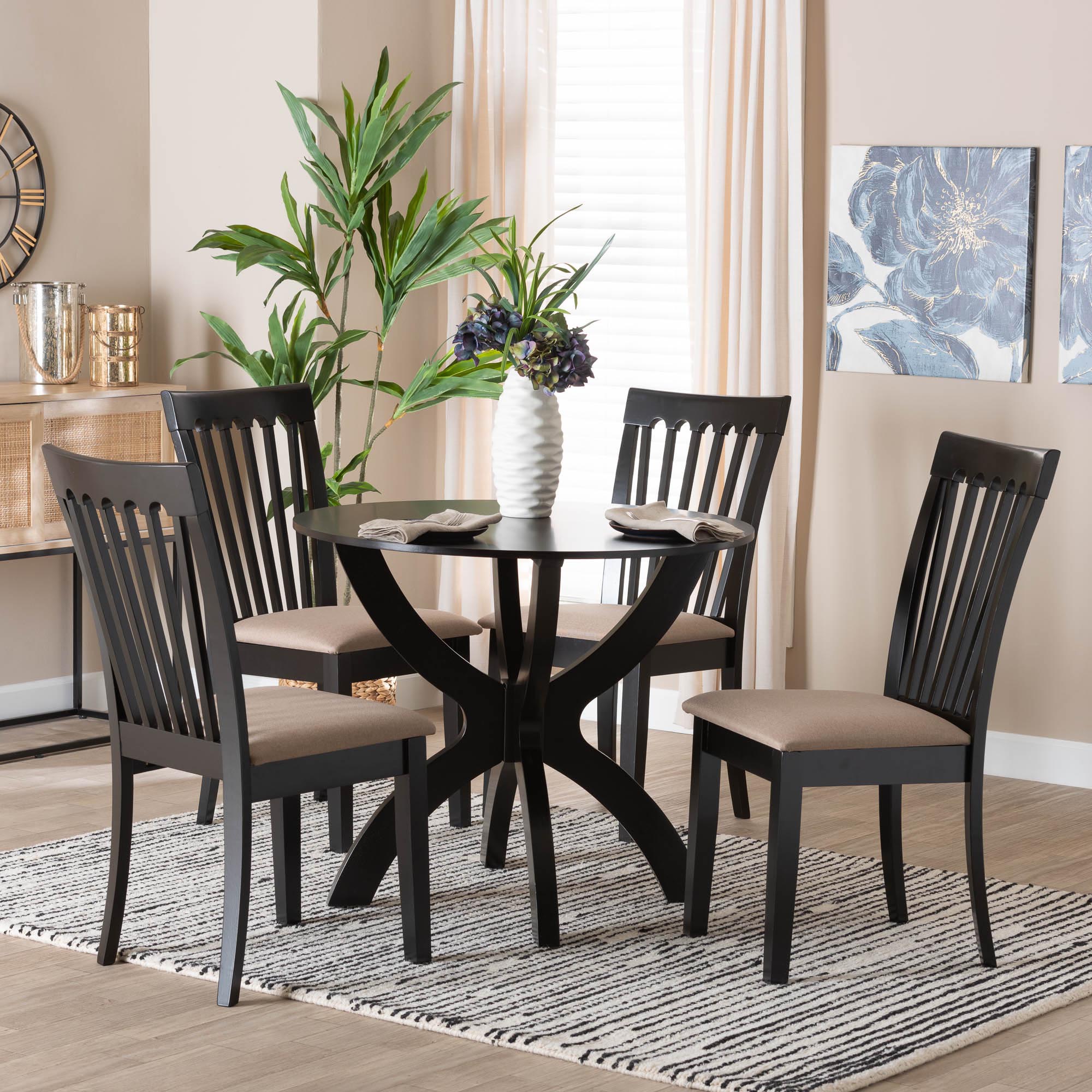Bailey Modern Sand Fabric and Dark Brown Finished Wood 5-Piece Dining Set