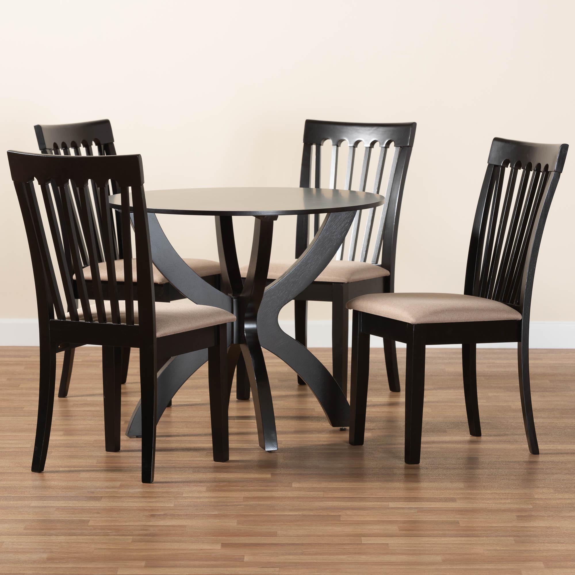 Bailey Modern Sand Fabric and Dark Brown Finished Wood 5-Piece Dining Set