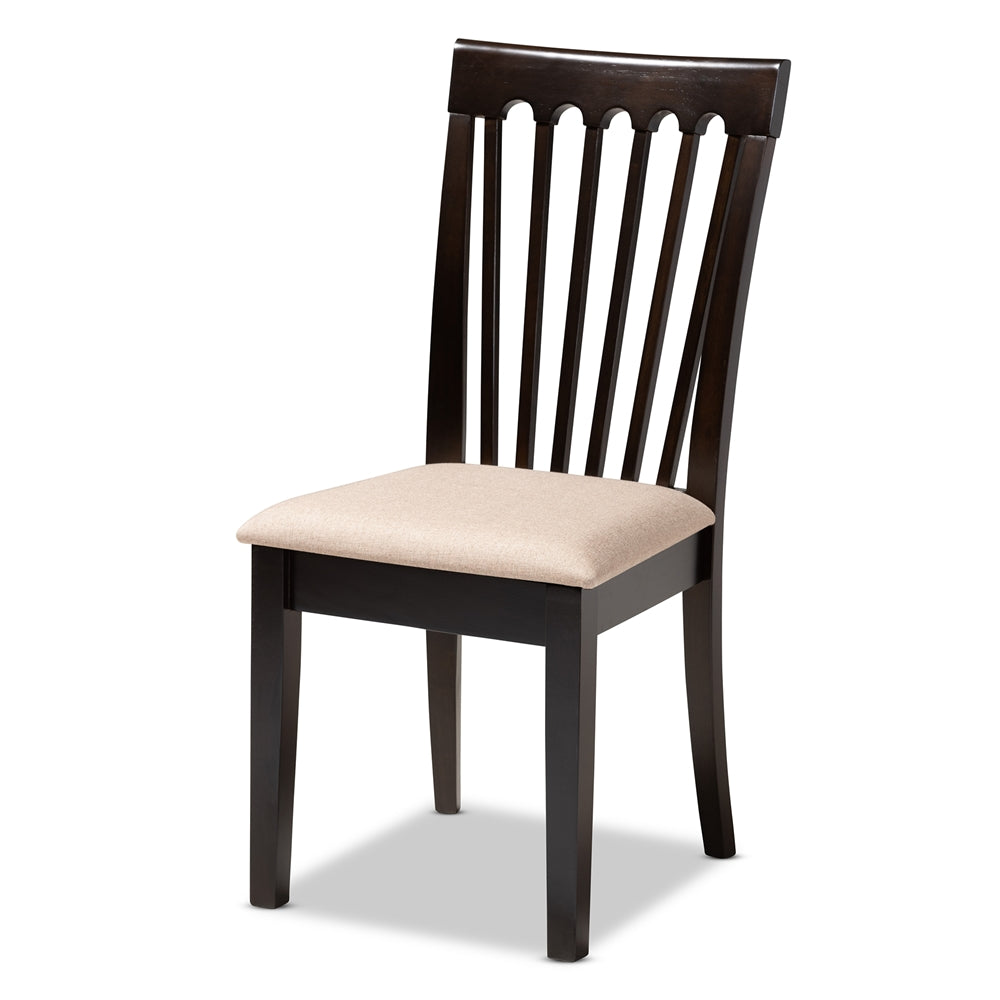 Minette Modern and contemporary Sand Fabric Upholstered and Dark Brown Finished Wood 6-Piece Dining Set