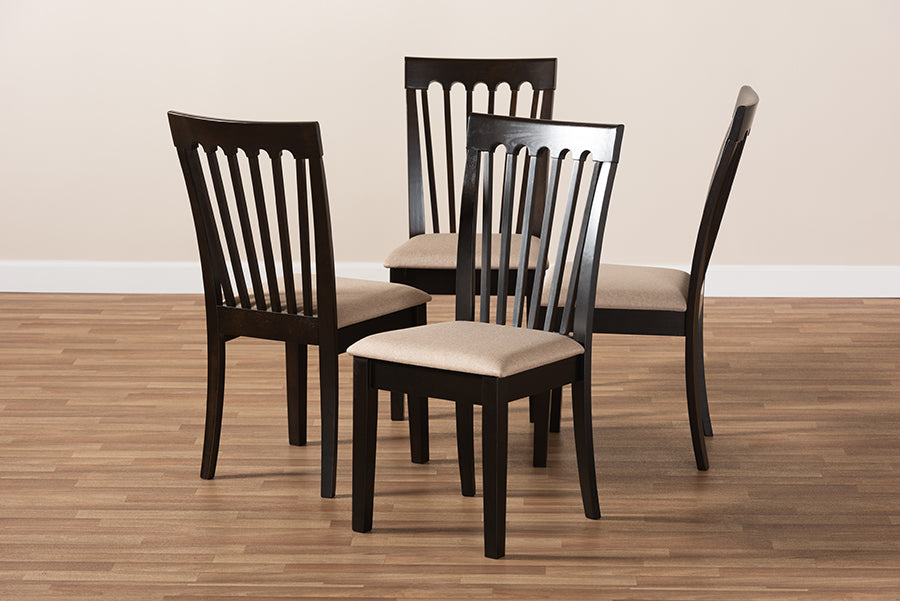 Minette Modern and Contemporary Sand Fabric Upholstered Espresso Brown Finished Wood Dining Chair Set of 4