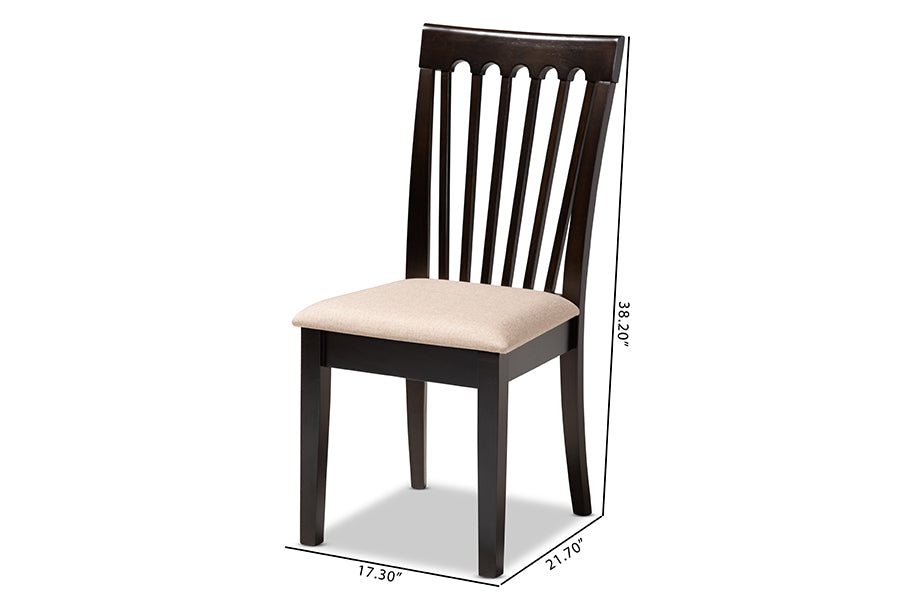 Minette Modern and Contemporary Sand Fabric Upholstered Espresso Brown Finished Wood Dining Chair Set of 4