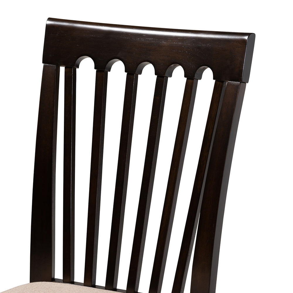 Minette Modern and Contemporary Sand Fabric Upholstered Espresso Brown Finished Wood 5-Piece Dining Set