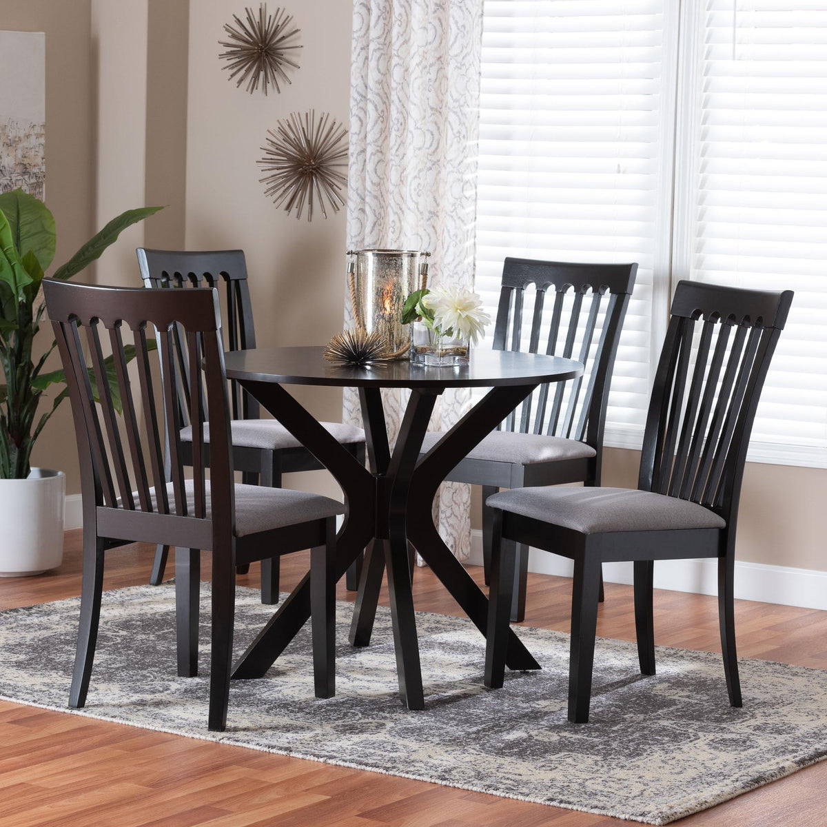 Lore Modern Grey Fabric and Dark Brown Wood 5-Piece Dining Set