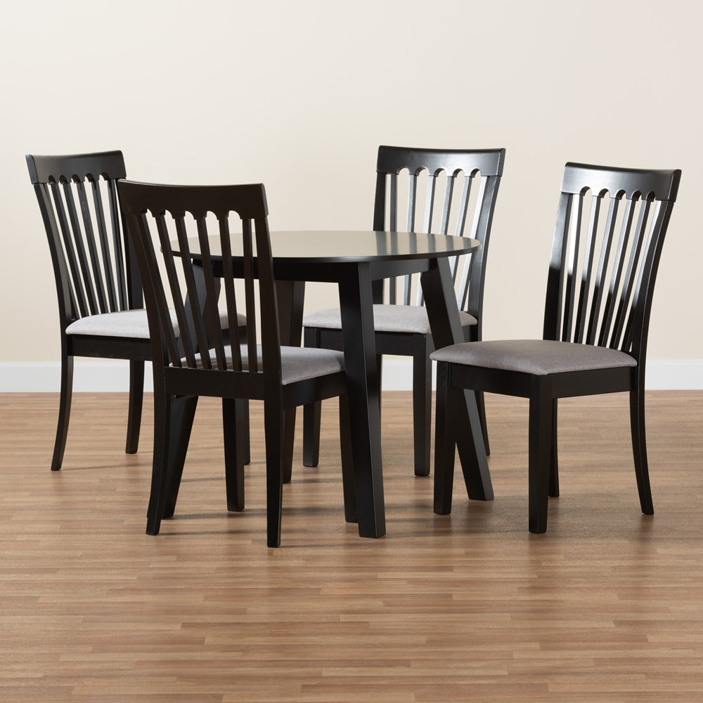 Nina Modern Grey Fabric and Espresso Brown Finished Wood 5-Piece Dining Set