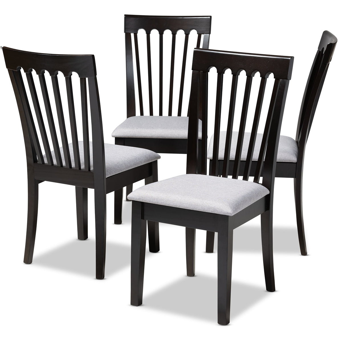 Minette Modern and Contemporary Grey Fabric Upholstered Espresso Brown Finished Wood Dining Chair Set of 4