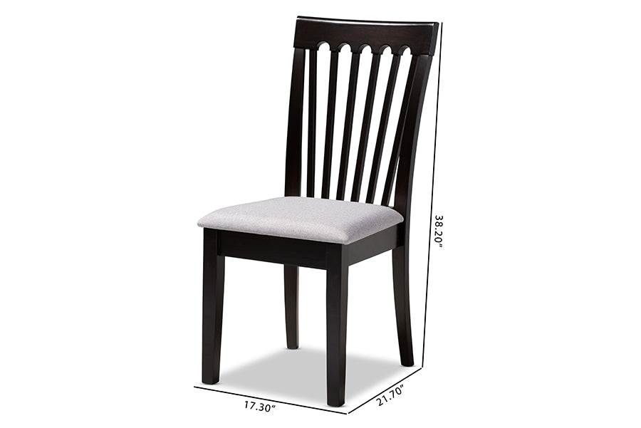 Minette Modern and Contemporary Grey Fabric Upholstered Espresso Brown Finished Wood Dining Chair Set of 4