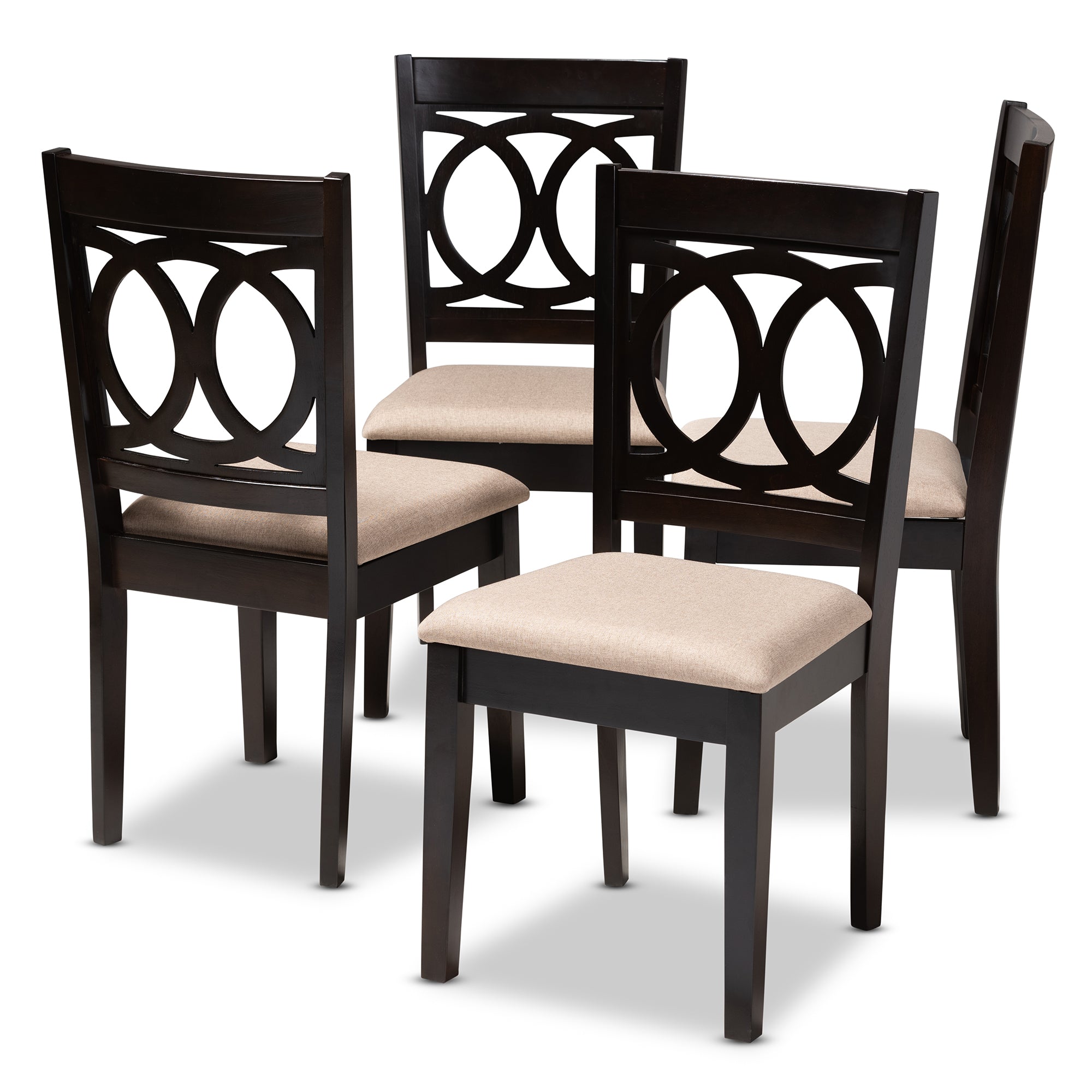 Lenoir Modern and Contemporary Sand Fabric Upholstered Espresso Brown Finished Wood Dining Chair Set of 4