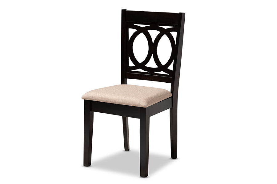Lenoir Modern and Contemporary Sand Fabric Upholstered Espresso Brown Finished Wood Dining Chair Set of 4