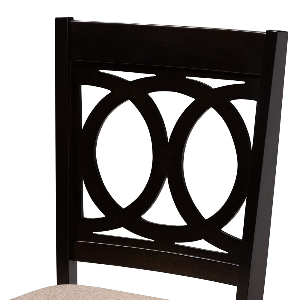 Lenoir Modern and Contemporary Sand Fabric Upholstered Espresso Brown Finished Wood 5-Piece Dining Set