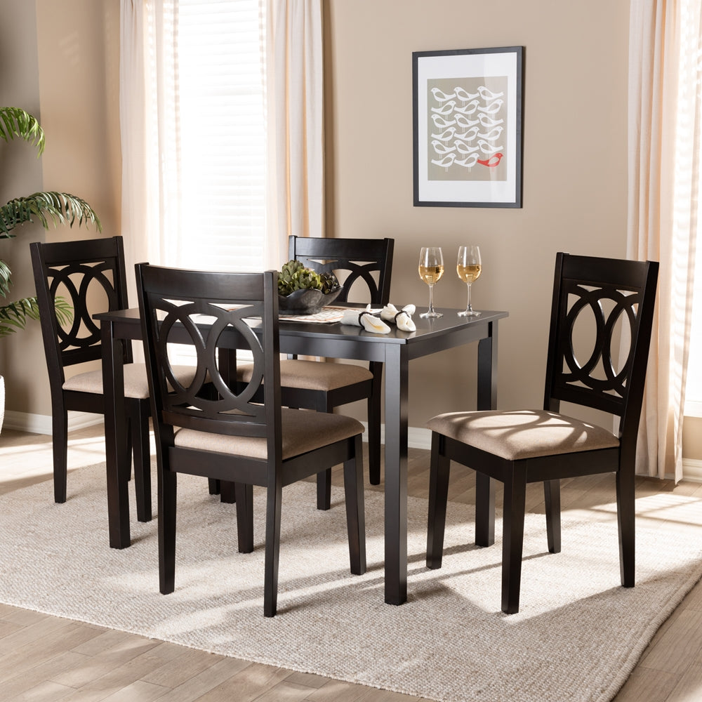 Lenoir Modern and Contemporary Fabric Upholstered Espresso Brown Finished Wood 5-Piece Dining Set