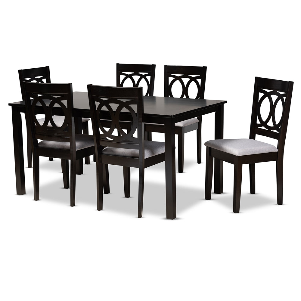 Lenoir Modern and Contemporary Grey Fabric Upholstered Espresso Brown Finished Wood 7-Piece Dining Set