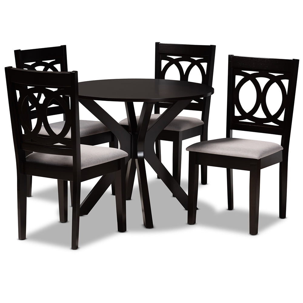 Sanne Modern and Contemporary Grey Fabric Upholstered and Dark Brown Finished Wood 5-Piece Dining Set