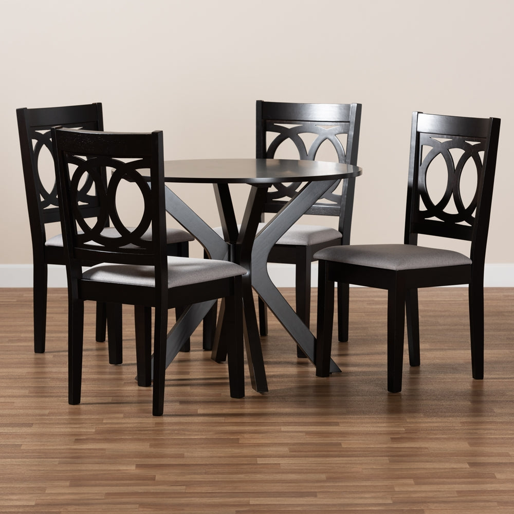 Sanne Modern and Contemporary Grey Fabric Upholstered and Dark Brown Finished Wood 5-Piece Dining Set