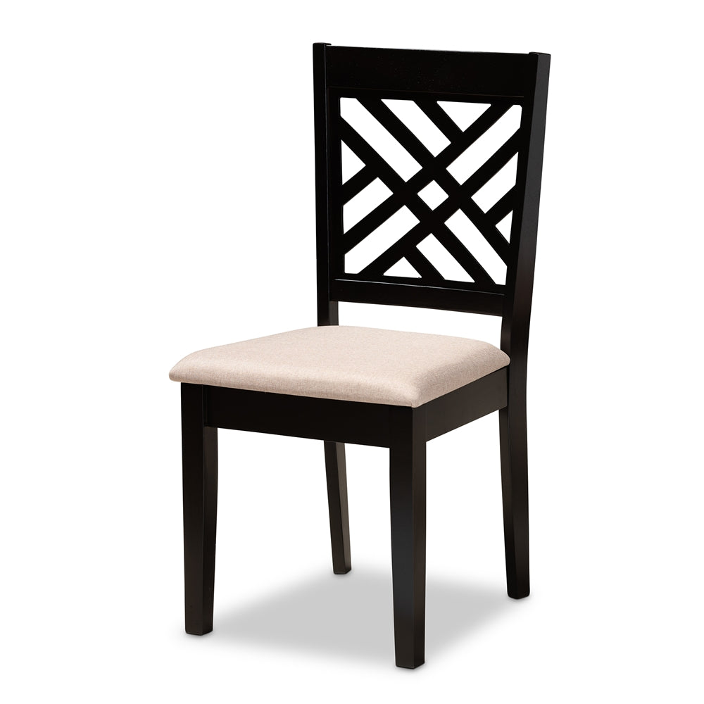 Caron Modern and Contemporary Sand Fabric Upholstered Espresso Brown Finished Wood 7-Piece Dining Set