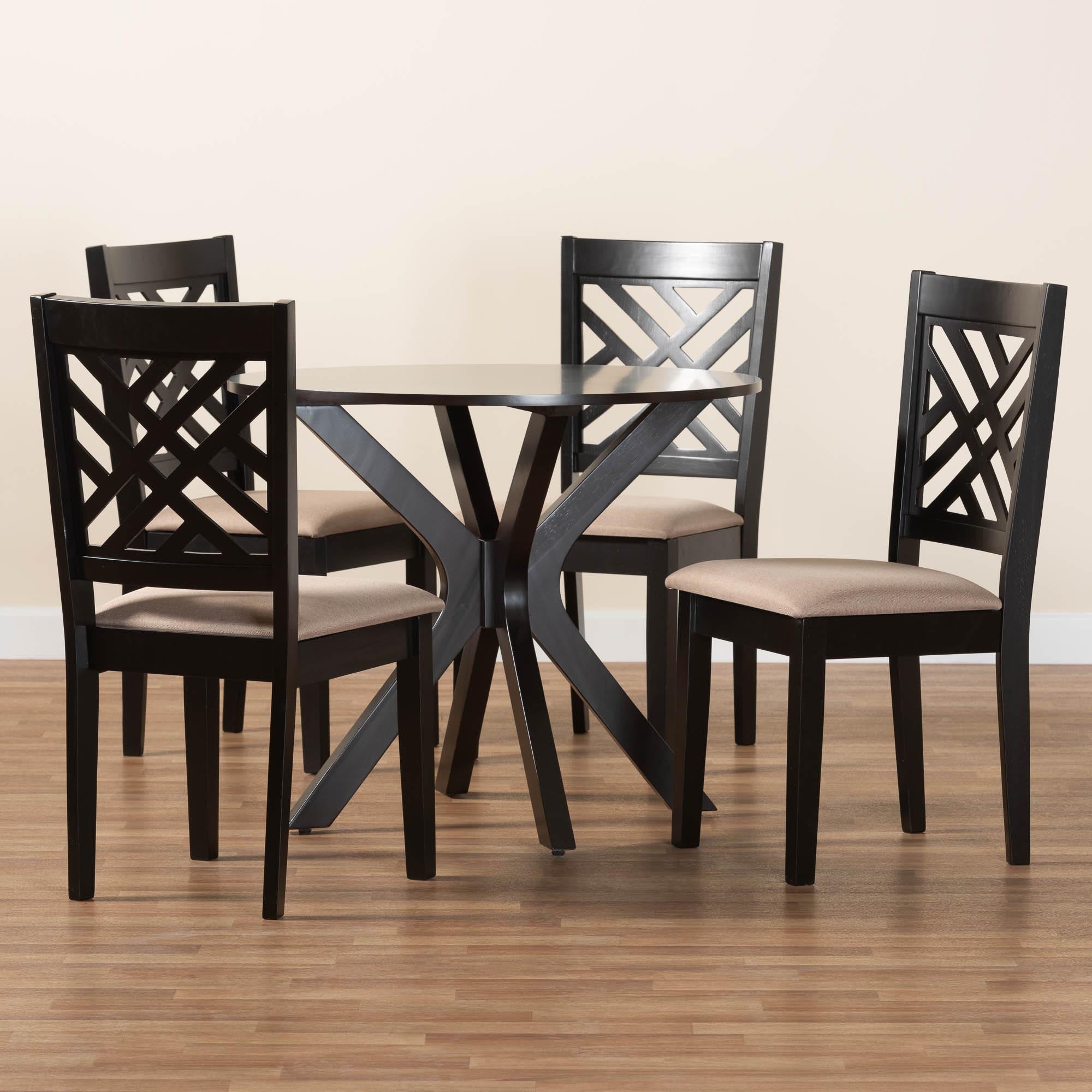 Norah Modern Sand Fabric and Dark Brown Finished Wood 5-Piece Dining Set