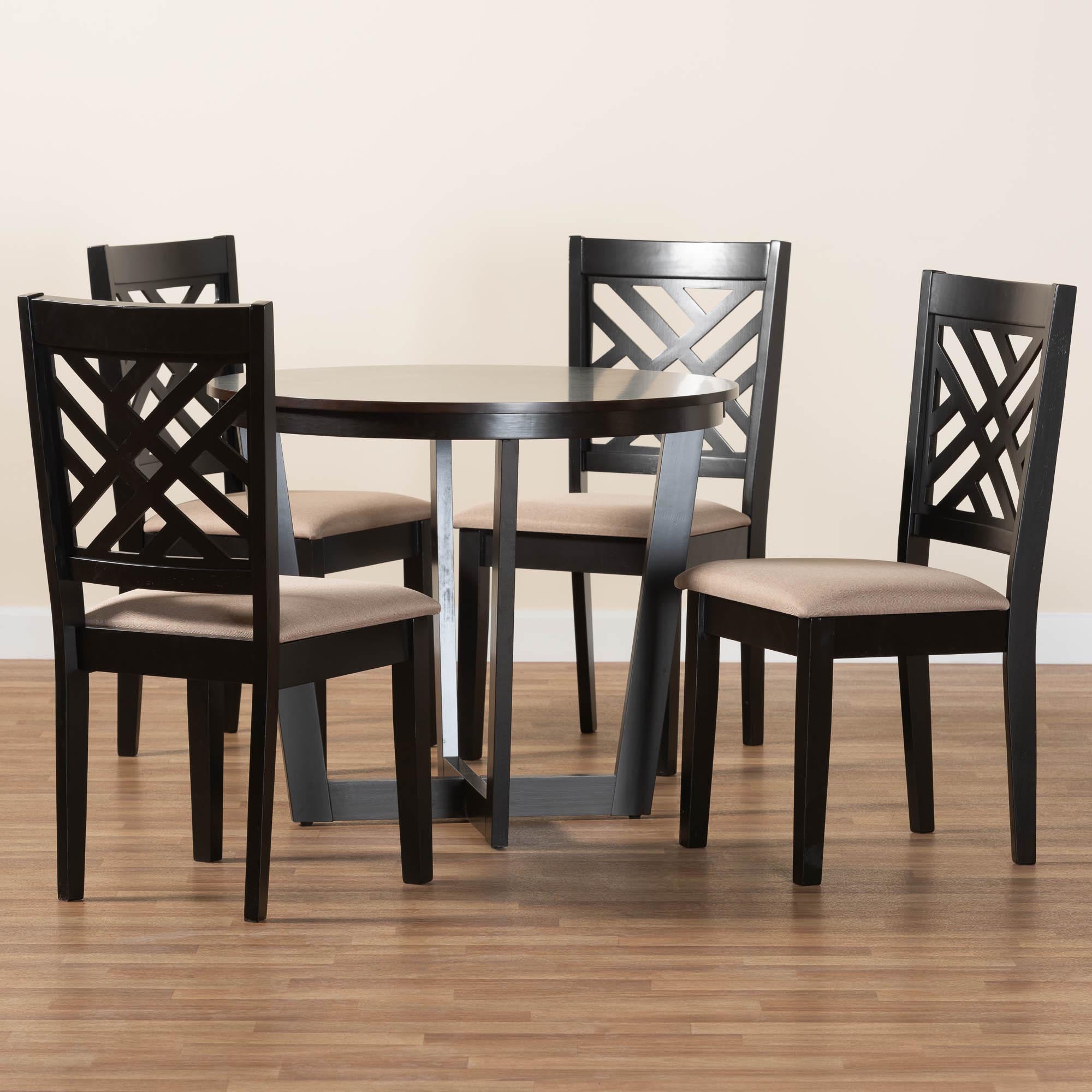 Alena Modern Sand Fabric and Dark Brown Finished Wood 5-Piece Dining Set