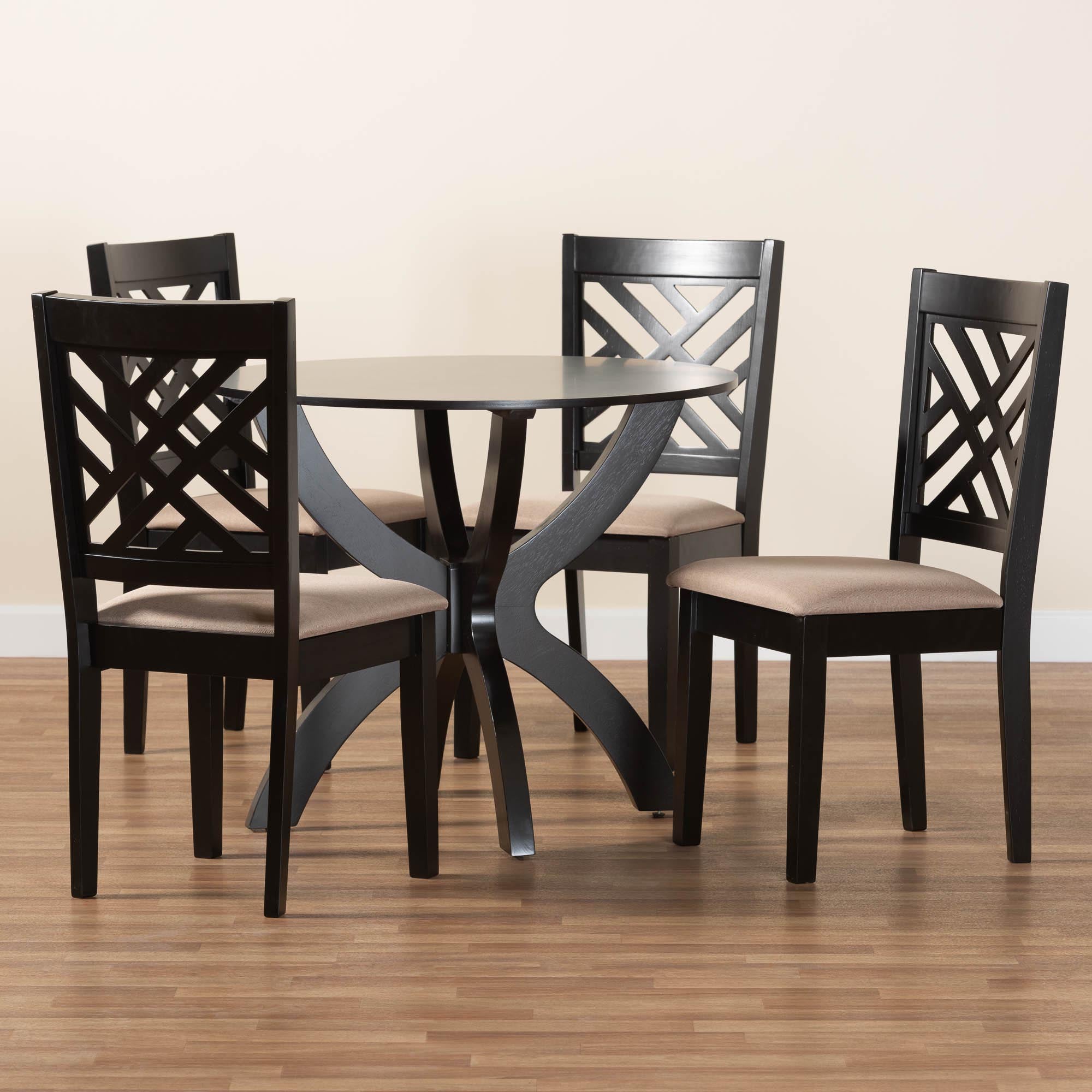 Edona Modern Sand Fabric and Walnut Brown Finished Wood 5-Piece Dining Set