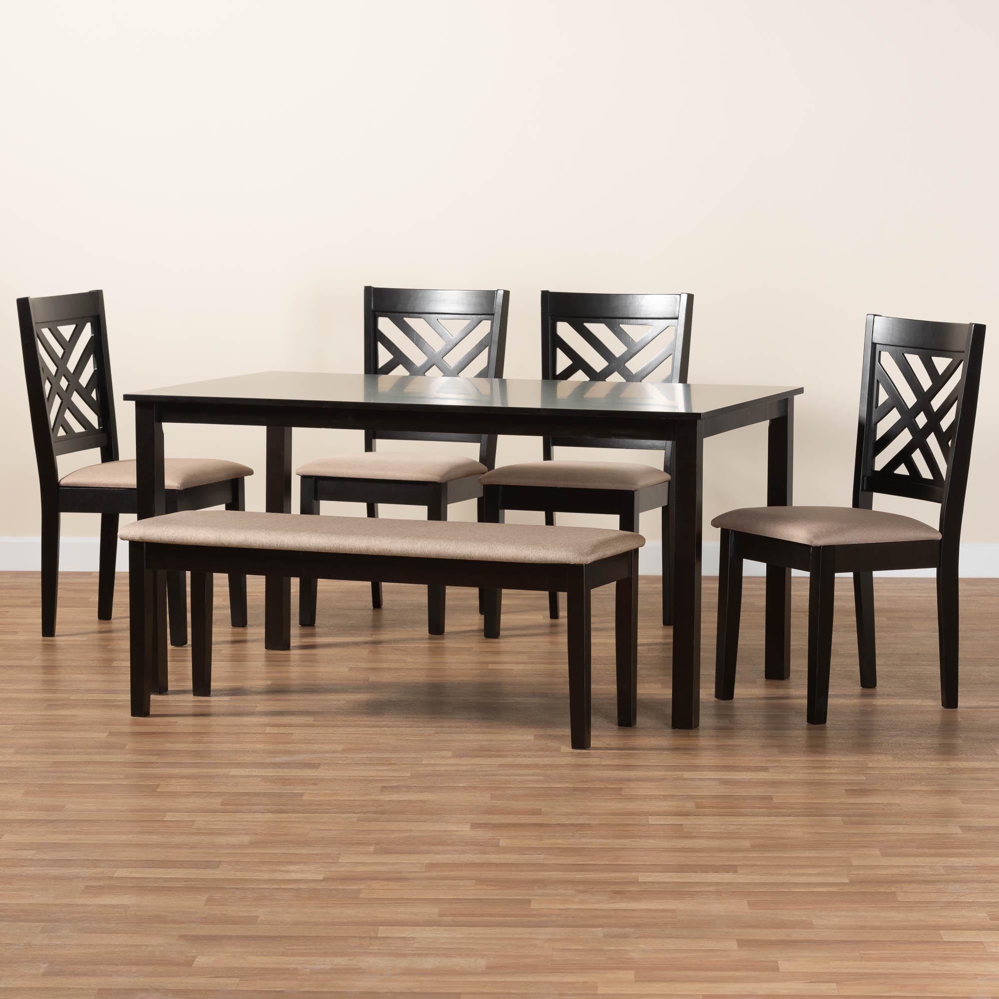 Gustavo Modern Sand Fabric and Walnut Brown Finished Wood 6-Piece Dining Set