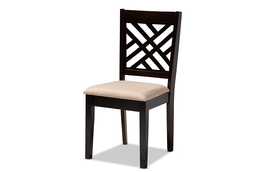 Caron Modern and Contemporary Sand Fabric Upholstered Espresso Brown Finished Wood Dining Chair Set of 4