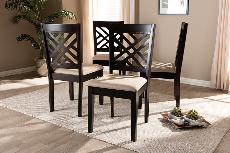 Caron Modern and Contemporary Sand Fabric Upholstered Espresso Brown Finished Wood Dining Chair Set of 4