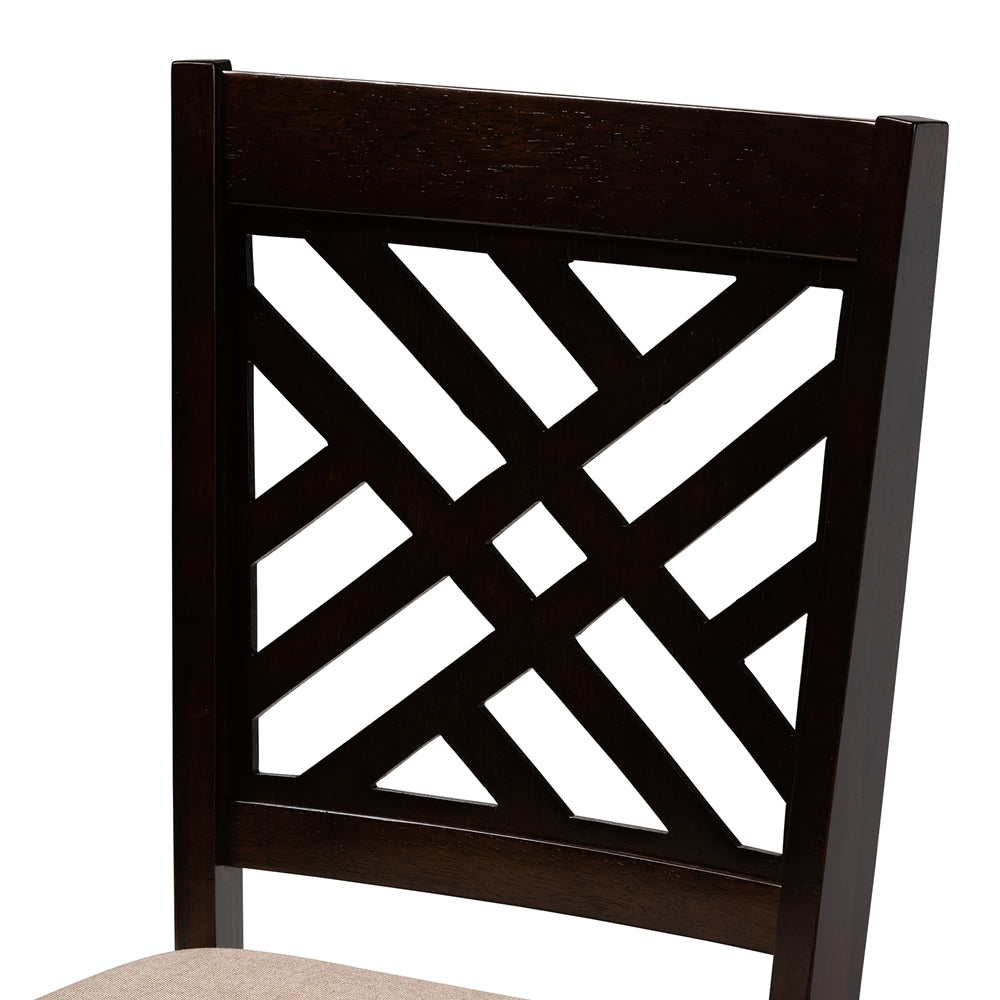 Caron Modern and Contemporary Sand Fabric Upholstered Espresso Brown Finished Wood 5-Piece Dining Set