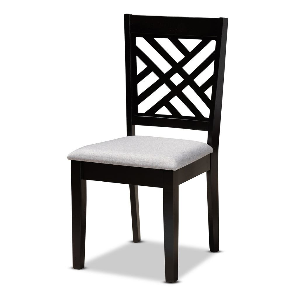 Caron Modern and Contemporary Grey Fabric Upholstered Espresso Brown Finished Wood 7-Piece Dining Set